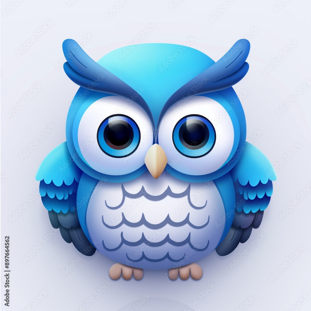 Cute and charming blue owl app icon illustration, clean modern minimalist design on white background Cute and charming blue owl app icon illustration, clean modern minimalist design on white background
