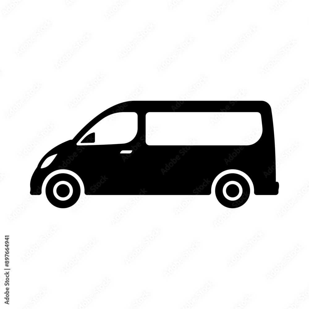 Minivan icon. Black silhouette. Side view. Vector simple flat graphic illustration. Isolated object on white background. Isolate. Minivan icon. Black silhouette. Side view. Vector simple flat graphic illustration. Isolated object on white background. Isolate.