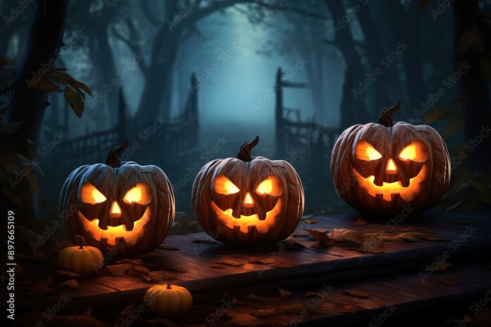 Three halloween Jack O' Lantern pumpkins Three halloween Jack O' Lantern pumpkins
