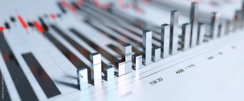 Minimalist white background showcasing a bar graph with a sudden increase in stock values, reflecting remarkable market growth. Minimalist white background showcasing a bar graph with a sudden increase in stock values, reflecting remarkable market growth.