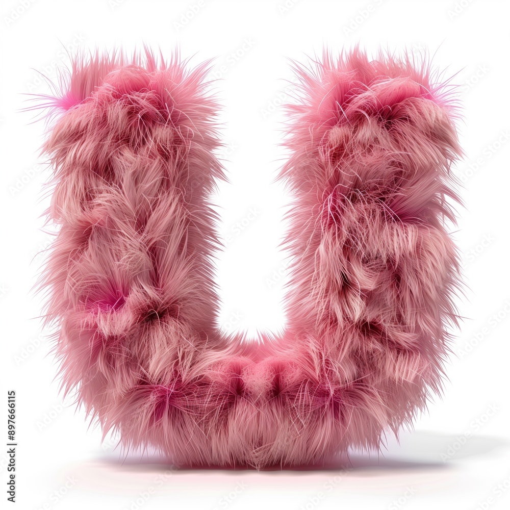 Cute pink 3D letter U as fur shape, short hair on isolated white background, text lettering illustration design Cute pink 3D letter U as fur shape, short hair on isolated white background, text lettering illustration design