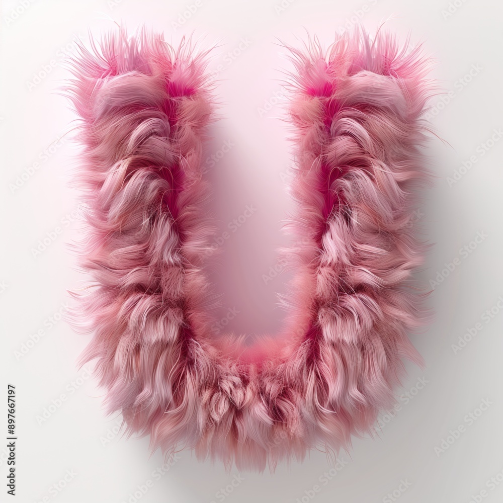 Cute pink 3D letter U as fur shape, short hair on isolated white background, text lettering illustration design Cute pink 3D letter U as fur shape, short hair on isolated white background, text lettering illustration design