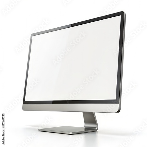 Modern Desktop Computer Screen Mockup With Blank White Display. Generative AI photo