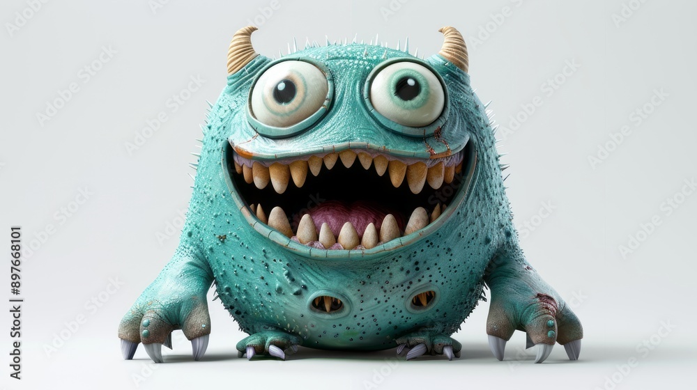 Expressive and emotional Cute 3D cartoon monster. This character may be related to animation, children's media, or character design