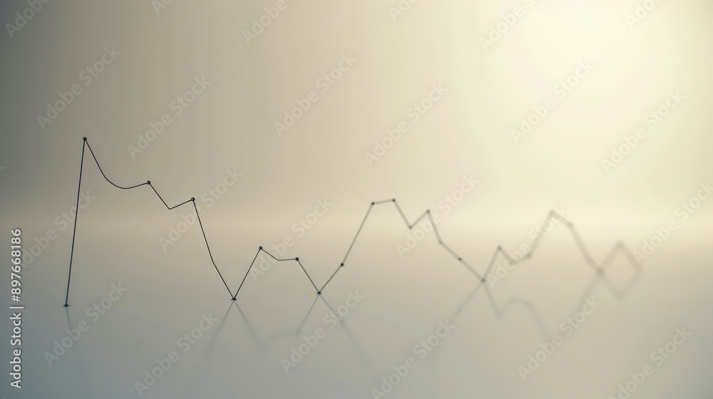 Naklejka premium Minimalistic line graph on off-white background, rising line, gradual market growth, elegant simplicity