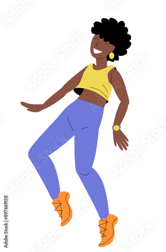 Happy dancing woman. Colourful illustrations of modern dance.