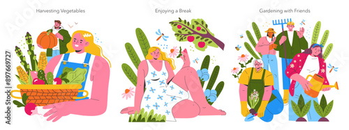Garden Girl. Flat Vector Illustration