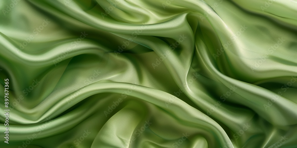Closeup of rippled green silk fabric - AI Generated Closeup of rippled green silk fabric - AI Generated