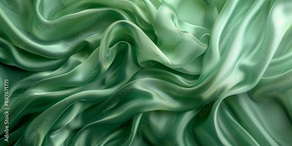 Closeup of rippled green silk fabric - AI Generated Closeup of rippled green silk fabric - AI Generated