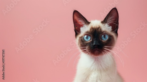 A siamese cat portrait, pastel background