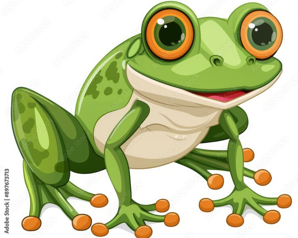 Fototapeta premium Clipart Frog. Isolated Cute Cartoon Frog Clip Art in Nature Zoo Environment