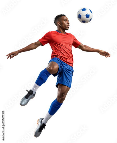 Obraz na płótnie African football player doing a header with his head on a ball w salonie
