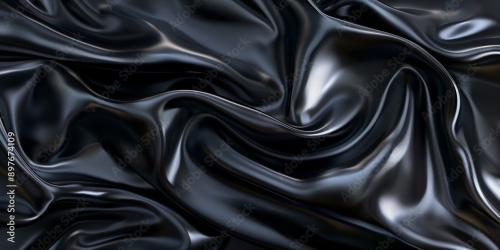 Fototapeta premium Closeup of rippled black silk fabric - AI Generated