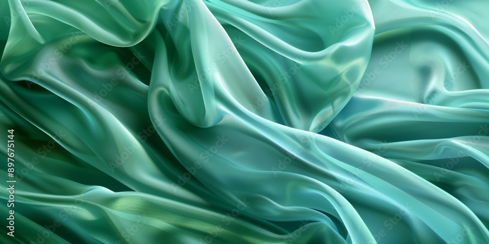 Closeup of rippled green silk fabric - AI Generated Closeup of rippled green silk fabric - AI Generated