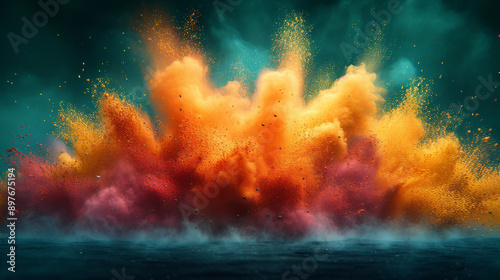 Explosive burst of colorful powder on a