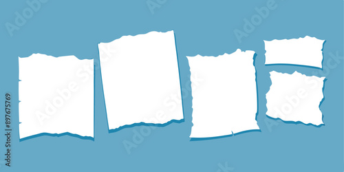 set of blank torn paper frames with shadow. vector illustration