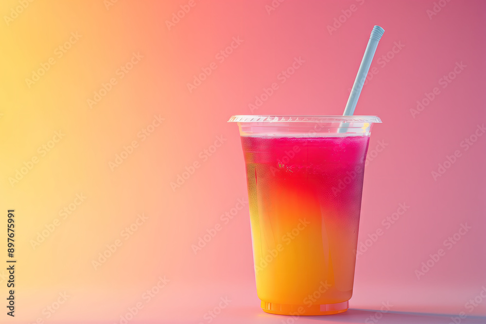 Colorful cocktail in a glass with a straw on a minimalistic gradient background Colorful cocktail in a glass with a straw on a minimalistic gradient background