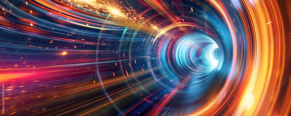 Colorful abstract light tunnel with motion blur, digital art theme