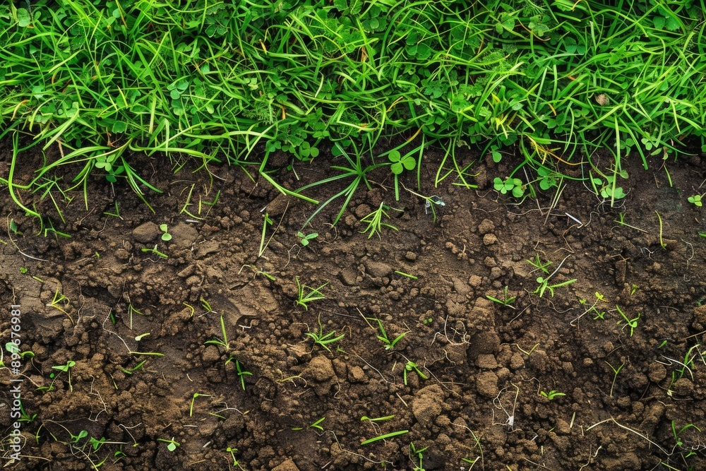 Soil Mulch. Green Lawn Top View Background with Nature Closeup Soil Mulch. Green Lawn Top View Background with Nature Closeup