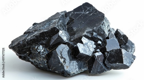 Magnetite rock against white backdrop