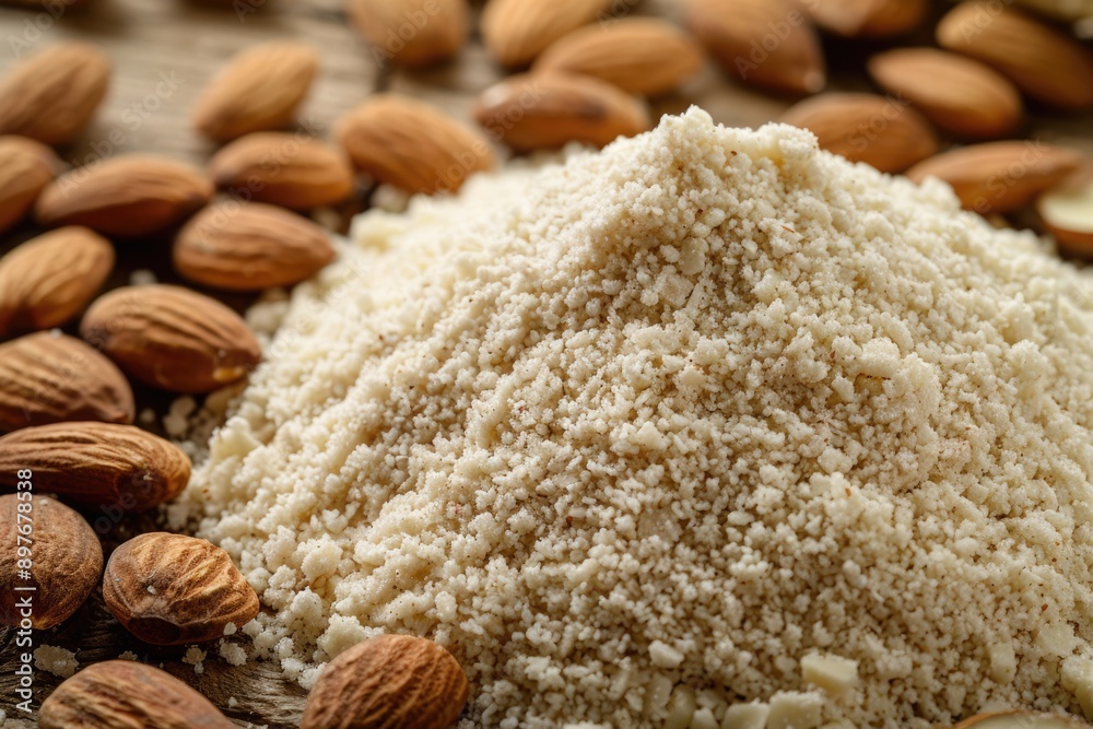 Almond Meal Flour Background. Ground Blanched Almond Flour for Luxury Organic Food Almond Meal Flour Background. Ground Blanched Almond Flour for Luxury Organic Food