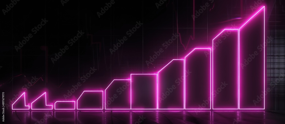 Neon magenta graph against a black backdrop, illustrating impressive business growth. Neon magenta graph against a black backdrop, illustrating impressive business growth.