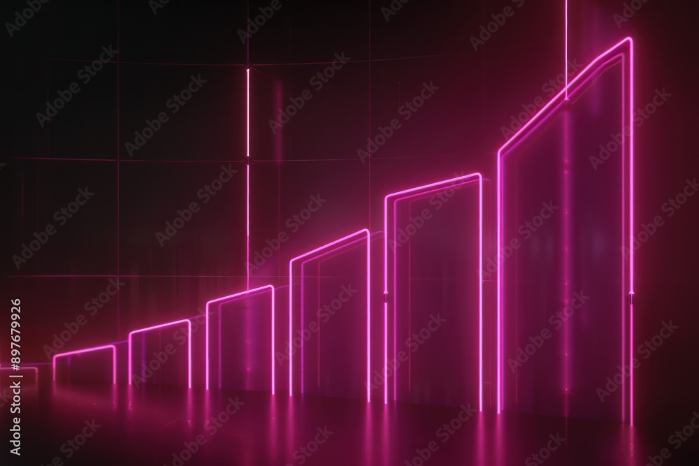 Neon maroon graph glowing on a black background, representing modern business growth.