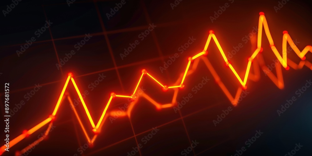 Neon orange graph glowing intensely on a dark background, highlighting strong business growth. Neon orange graph glowing intensely on a dark background, highlighting strong business growth.
