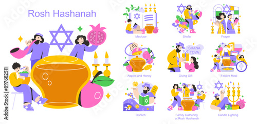 Rosh Hashanah. Flat Vector Illustration