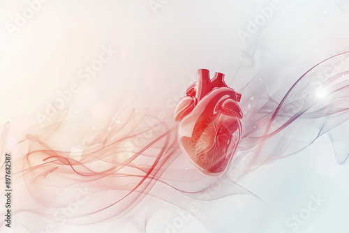 Abstract image of a heart with lines on a light background. Visualization of an anatomical heart with wavy lines on the background.