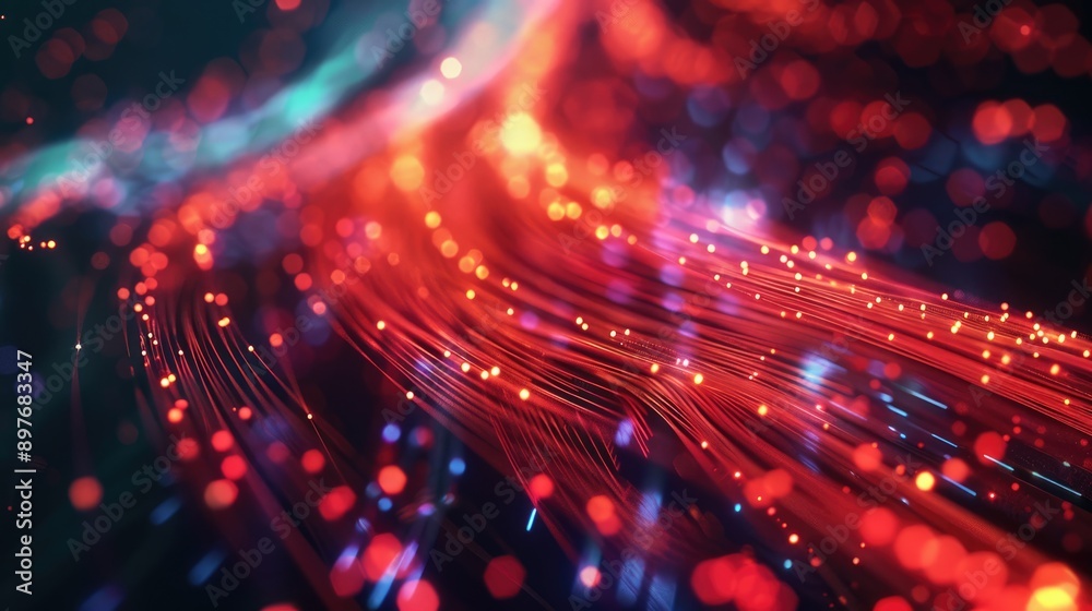 Fiber Optic Red. Abstract Red Fiber Optics Lights Background with Grooved Cable Closeup Fiber Optic Red. Abstract Red Fiber Optics Lights Background with Grooved Cable Closeup