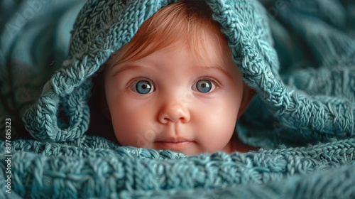 Baby With Blue Blanket on Head