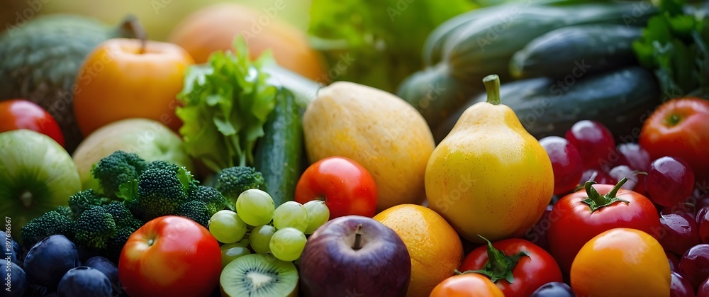 Fresh Fruits And Vegetables Arranged In An Artistic Way Fresh Fruits And Vegetables Arranged In An Artistic Way