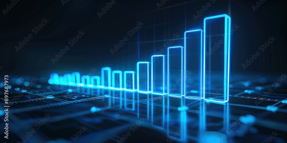 Neon sky blue graph glowing on a dark backdrop, showcasing dynamic business growth. Neon sky blue graph glowing on a dark backdrop, showcasing dynamic business growth.