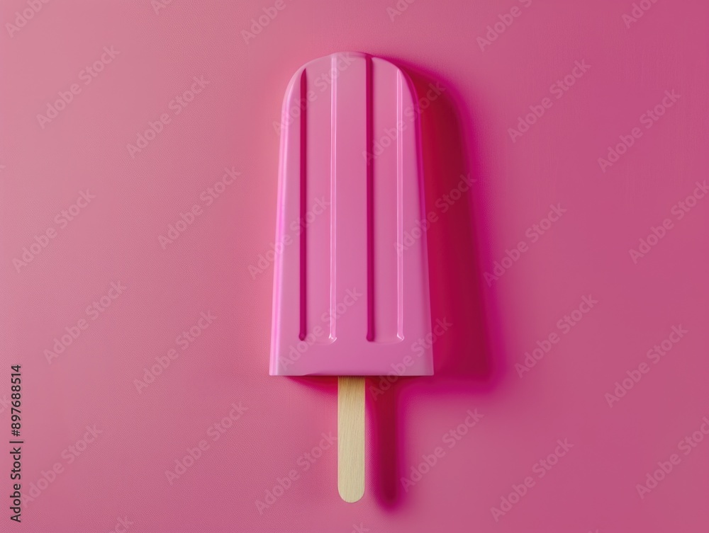 Pink popsicle with a wooden stick, set against a vibrant pink background. Perfect for summer treats and parties. Pink popsicle with a wooden stick, set against a vibrant pink background. Perfect for summer treats and parties.