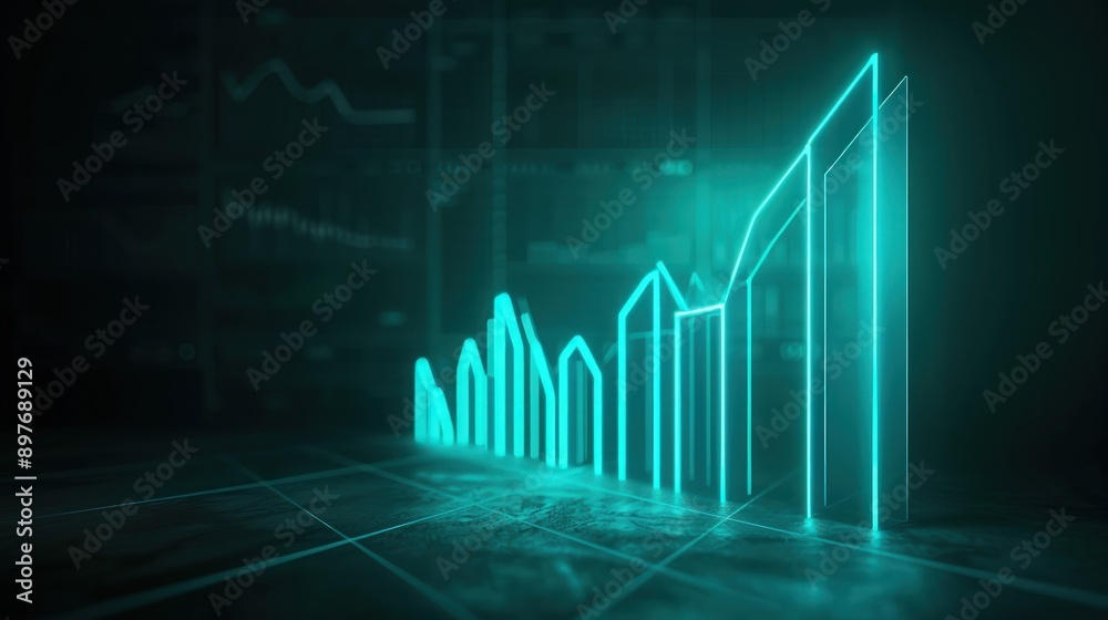 Neon teal graph glowing on a dark background, symbolizing successful business expansion. Neon teal graph glowing on a dark background, symbolizing successful business expansion.