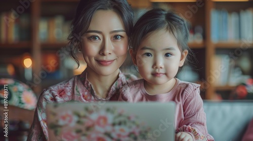 Woman and Girl Looking at Laptop