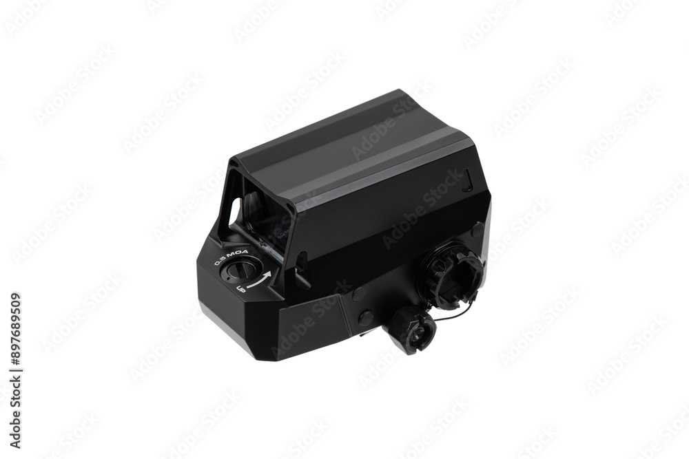 Modern optical collimator sight. Aiming device for shooting at short distances. Isolate on a white back. Modern optical collimator sight. Aiming device for shooting at short distances. Isolate on a white back.