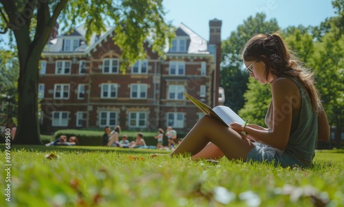 Woman Sitting on Grass Reading Book