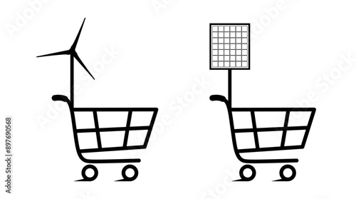 Sustainable shopping business concept shopping cart vector illustration. Supermarket trolley symbol design to use for e-commerce, online shopping, web commerce, webshop design projects. 
