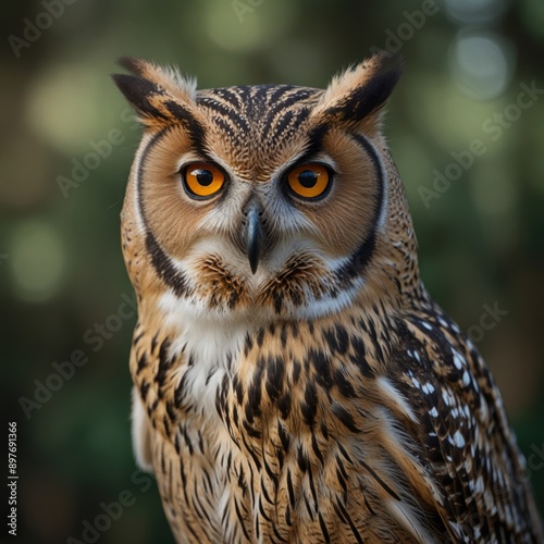 Enigmatic image of a barn owl perched silently on an old wooden fence post © Oleksandr