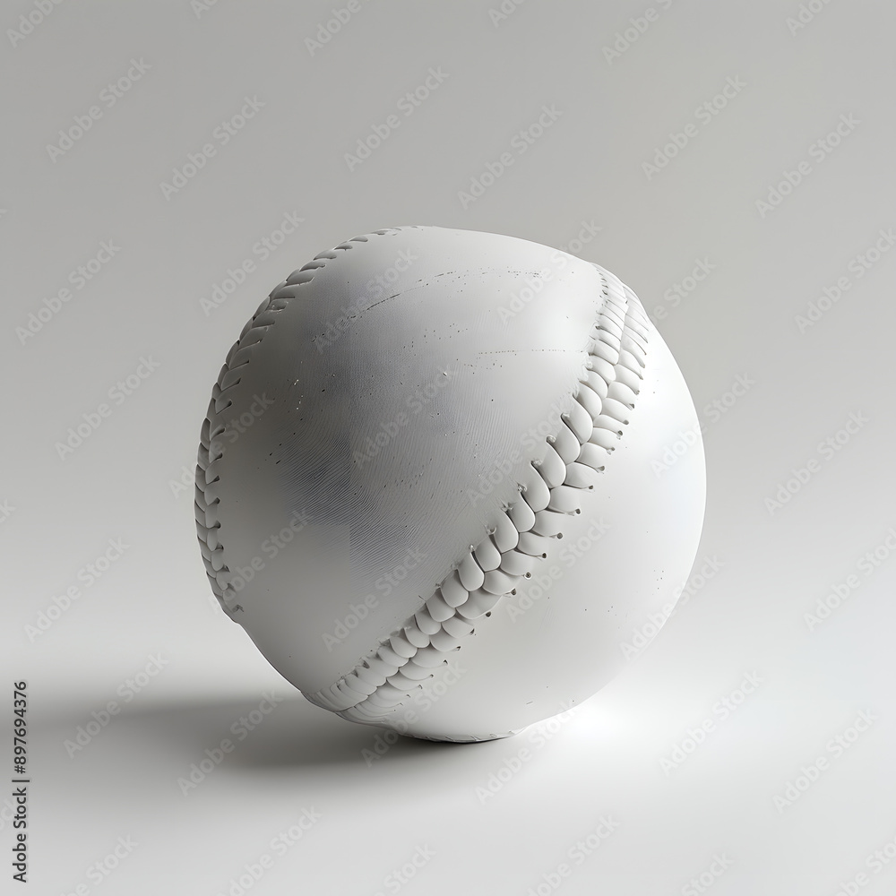 A white baseball with detailed stitching sits on a plain, light-colored background, showcasing its texture and simplicity A white baseball with detailed stitching sits on a plain, light-colored background, showcasing its texture and simplicity