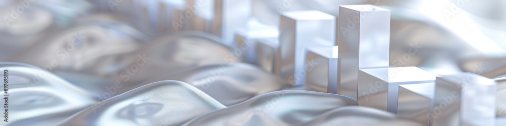 Pearl white blocks rise gently, forming a subtle stock market uptrend on a silk-like surface. Pearl white blocks rise gently, forming a subtle stock market uptrend on a silk-like surface.