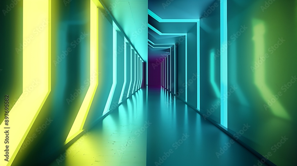 Abstract lines direction inwards in green blue and yellow tones. Abstract lines direction inwards in green blue and yellow tones.