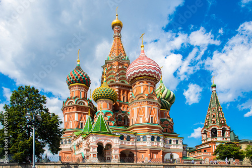 St. Basil's Cathedral, Intercession Cathedral on Red Square, in the center of Moscow, in Russia. on a sunny summer day.