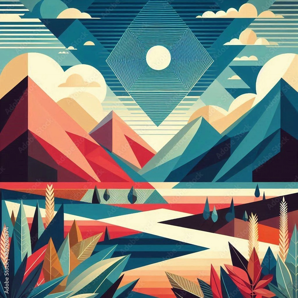 geometric art style landscapes. AI generated illustration geometric art style landscapes. AI generated illustration