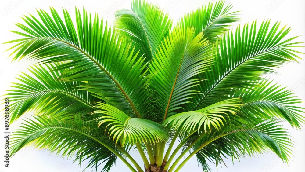 Vibrant Green Palm Fronds Against a White Background, isolated, palm tree, tropical, nature, , foliage Vibrant Green Palm Fronds Against a White Background, isolated, palm tree, tropical, nature, , foliage