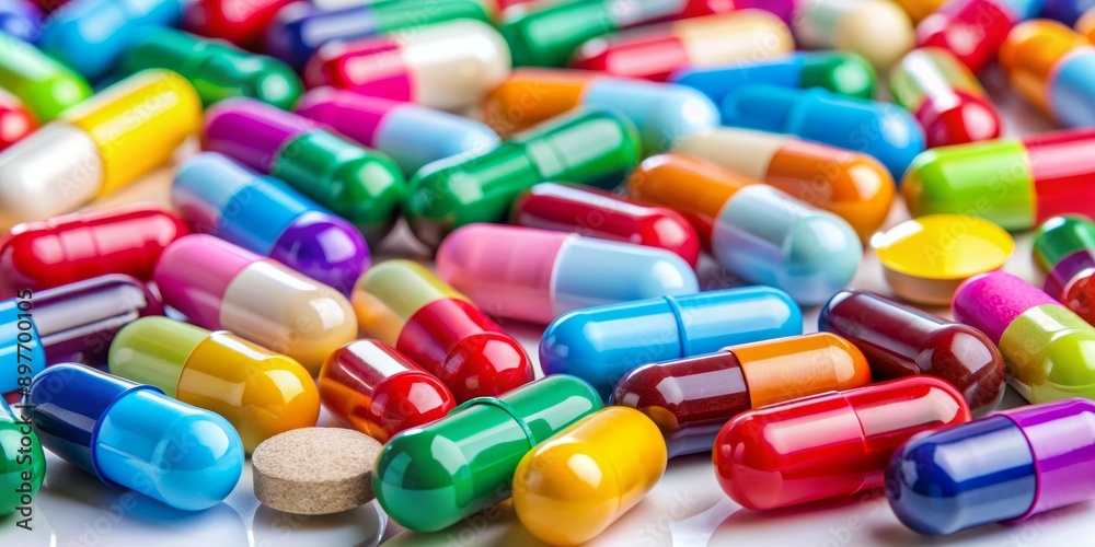 A Close-up View of Colorful Capsules, Medication, Pills, Pharmacy, Medicine A Close-up View of Colorful Capsules, Medication, Pills, Pharmacy, Medicine