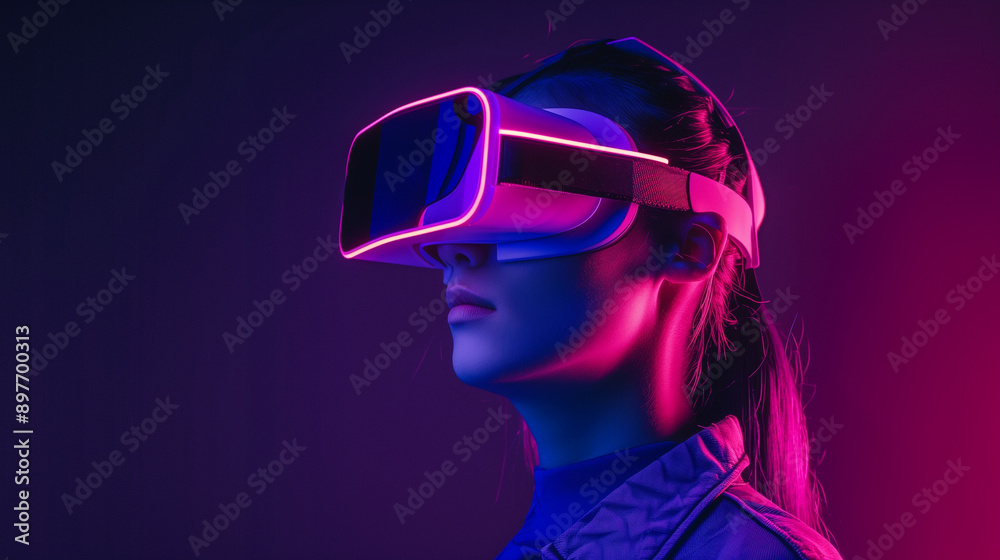 Side profile of a woman immersed in virtual reality Side profile of a woman immersed in virtual reality