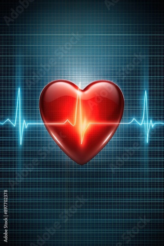 Heart diagnostics. Wave graphics. Health on the monitor. Life medical illustration. Medical cardiac rhythm. Heartbeat icons. Heart rate line. Heart hospital. Electrocardiogram with healthy background